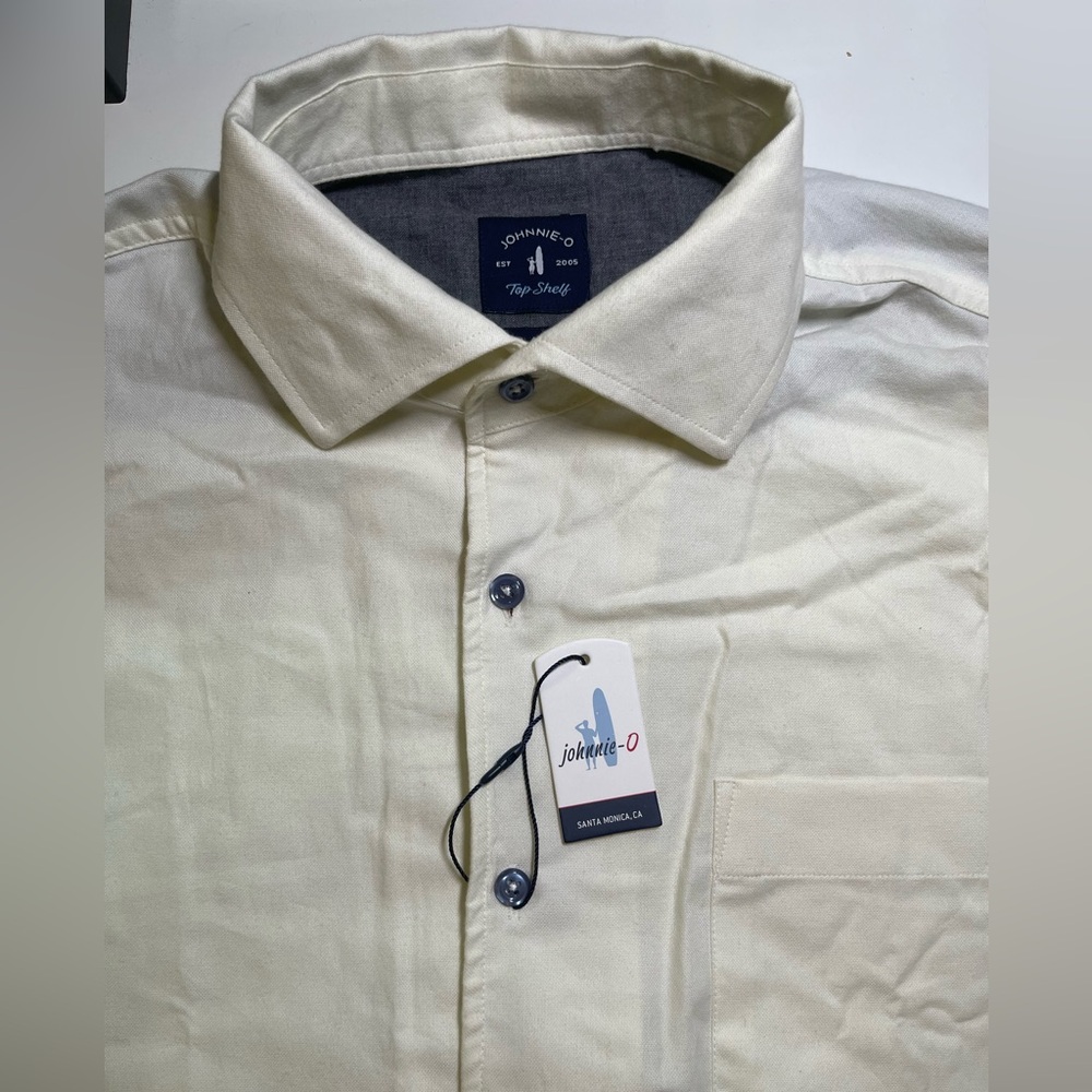NWT Johnnie O Newfield Top Shelf Men XL Button Up Long Sleeve white ivory Shirt
